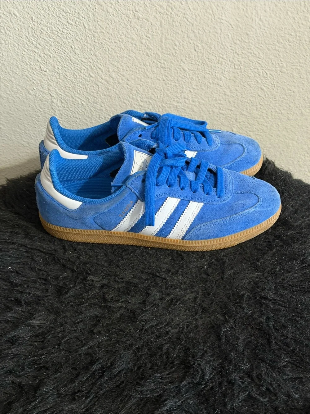 adidas Kids Blue Suede Sneakers with White Stripes
